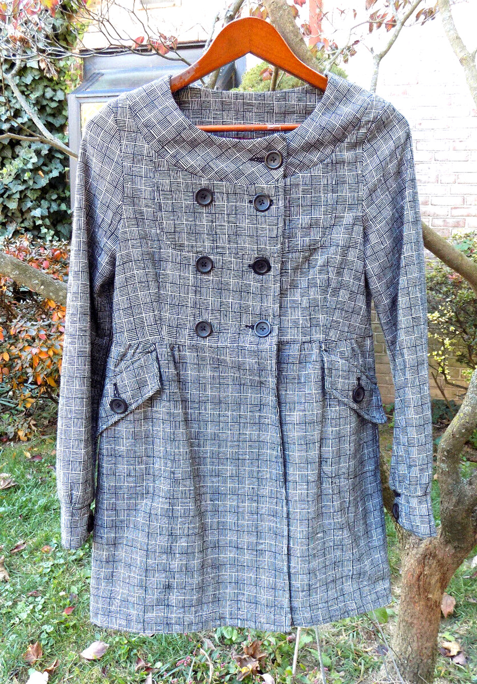 Brooklyn Industry Tweed Checked Dress Coat Jacket Black White Vtg style sz XS